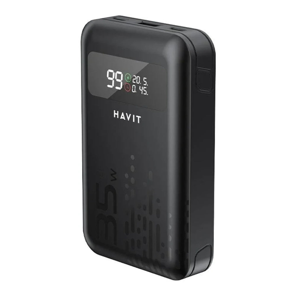 Power Bank Havit 45W 10200mAh Puertos 1xUSB-A 2xUSB-C color Negro PB5211-BK