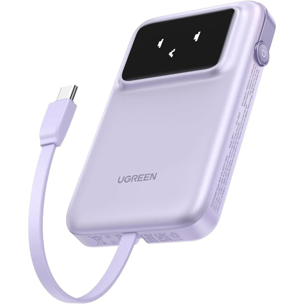 Power Bank Ugreen 10.000mAh 30W Robot Pantalla Digital 2xUSB-C 1xUSB-A Soporta SCP QC3.0 PD3.0 color Purpura 35604B