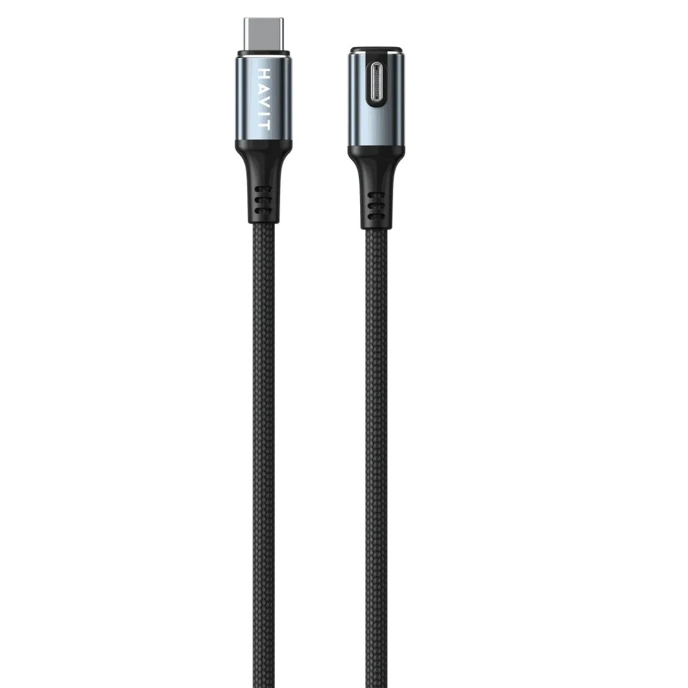 Cable Havit PD60W USB-C a USB-C Carga y Transfiere Datos Diseño Angulo 90° Largo 2m con Nylon Trenzado CB6313-BKBL