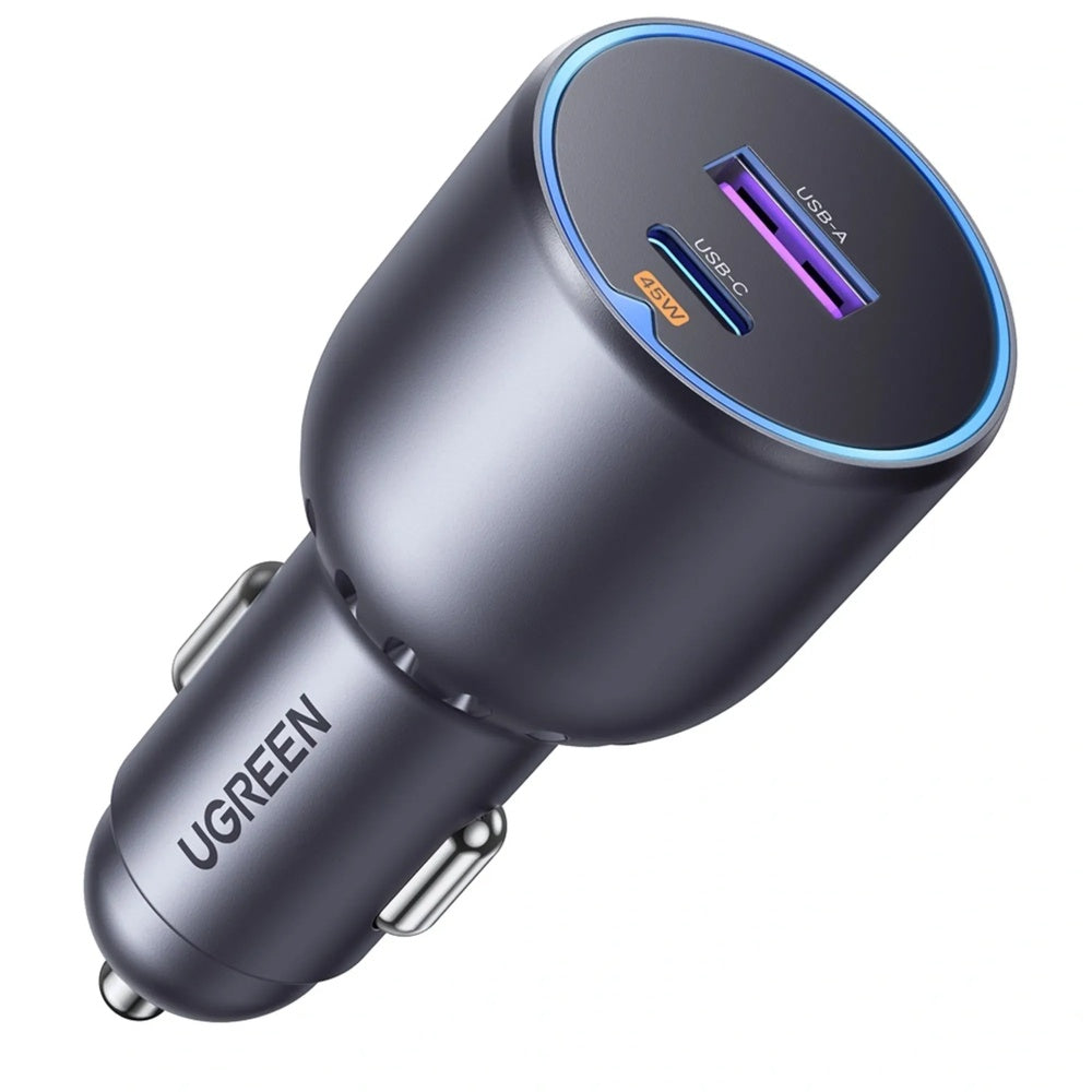 Cargador Ugreen de Vehiculo 63W Carga Ultra Rapida USB-C hasta 45W USB-A hasta 18W Compatible PC 3.0 QC 3.0 35023-EC701