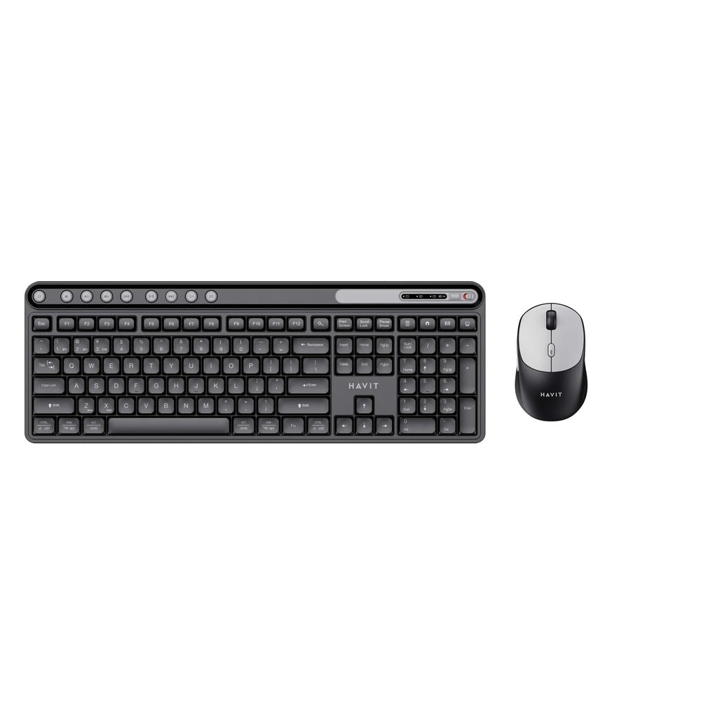 Combo Teclado+Mouse Havit Conexion Dual 2.4GHz + BT v5.1 Alcance 10m Mouse 6 Botones 1600DPI KB271WB-BKGY