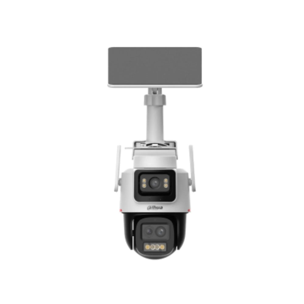 Camara Dahua PTZ Doble Lente 3MP 4G con Panel Solar Audio 2 Vias Sirena y Luz Disuacion IP66 IPC-PTS2649DCP-3E3Z-S4G