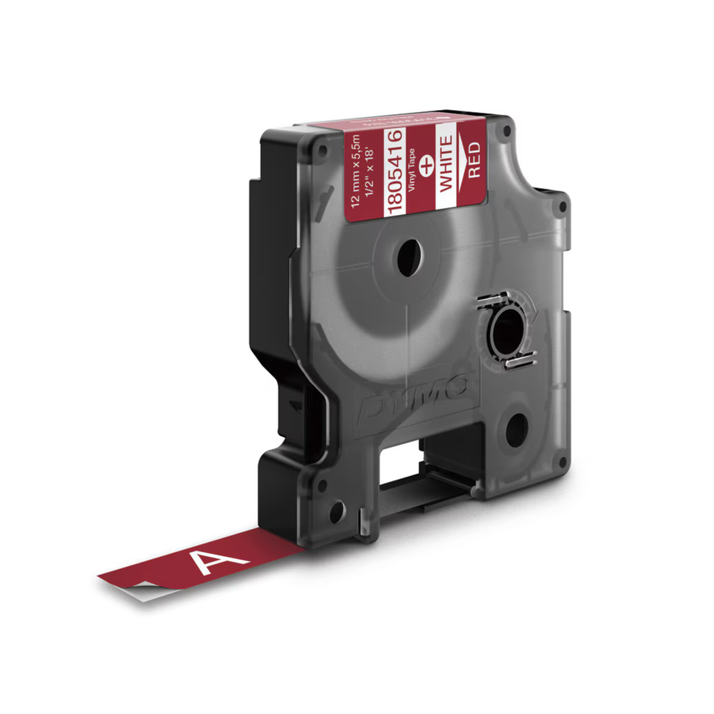 Cinta Dymo Rhino Industrial Vinil Blanco fondo Rojo 12mm x 5.5m 1805416