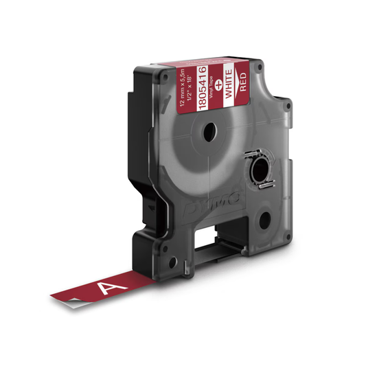 Cinta Dymo Rhino Industrial Vinil Blanco fondo Rojo 12mm x 5.5m 1805416
