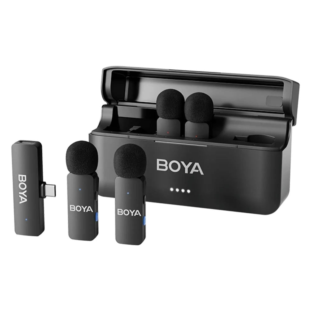 Mini Microfono Inalambrico Boya Conexion Simultanea 4Ch Cancelacion de Ruido Alcance 100m Carga hasta 18 Horas BY-V4U