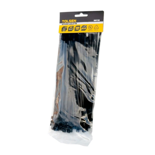 Bolsa de 100 Precintos de Seguridad Tolsen de 3.6mm x 20cm color Negro 50118
