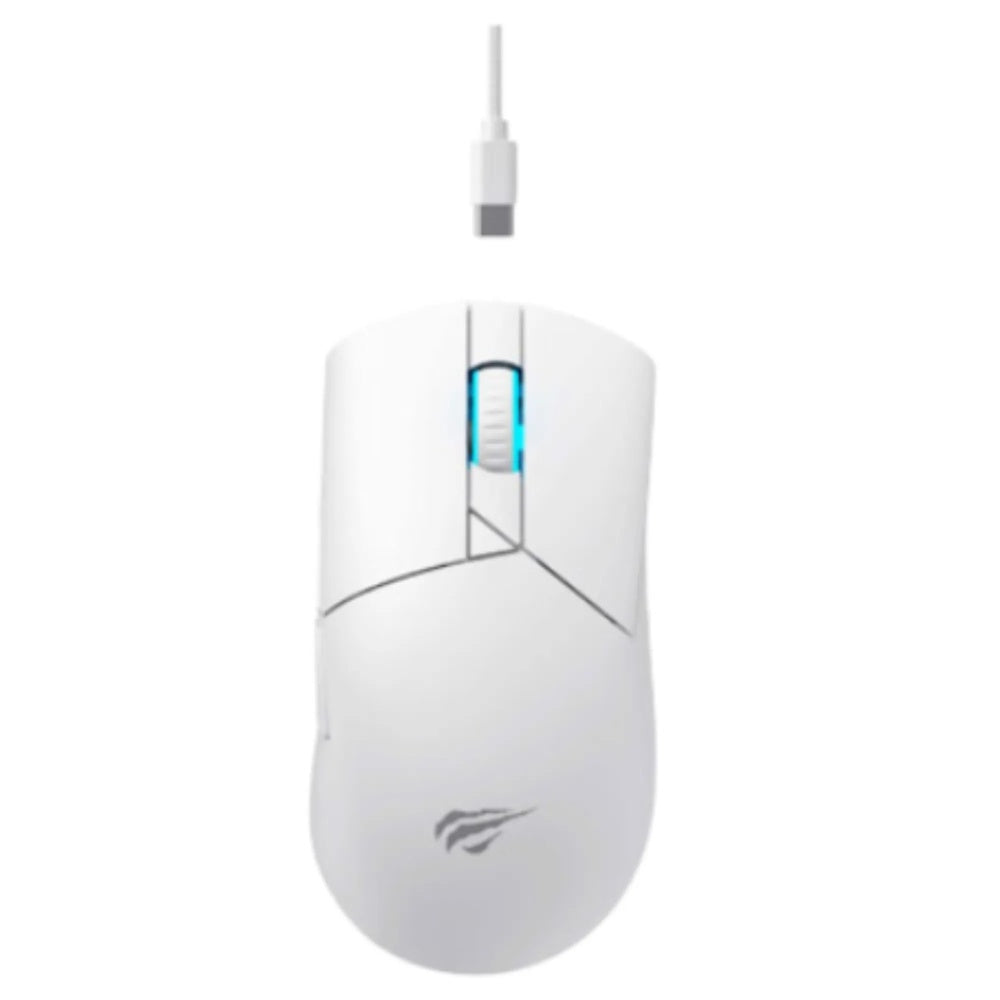 Mouse Havit Gamer Ajustable a 8000DPI Triple Conexion Cableado 2.4GHz y BT v5.0 Bateria Recargable 400mAh MS1038WB-WH