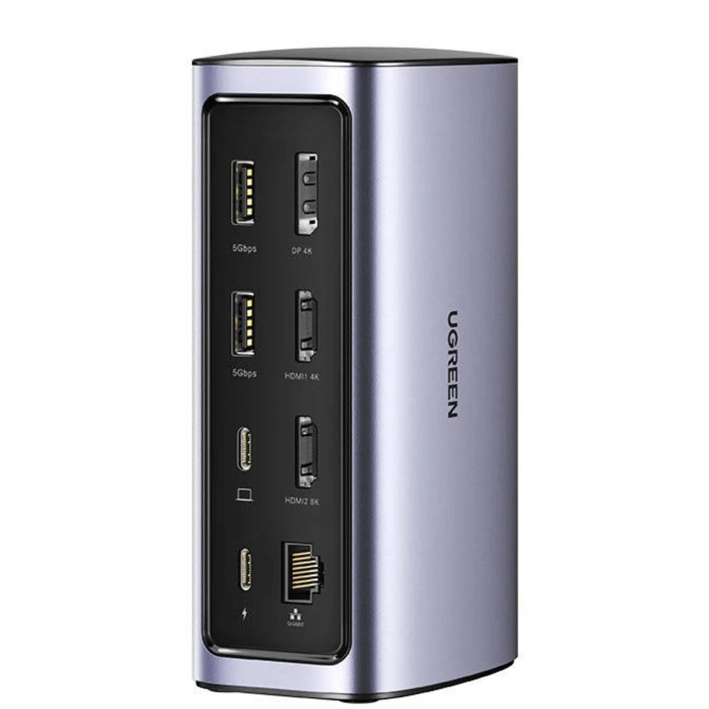 Hub Ugreen Multipuertos 12en1 Conexion USB-C Expande 3 o 4 Monitores WIN MAC PD 100W Transferencia 10Gbps Aluminio 90325