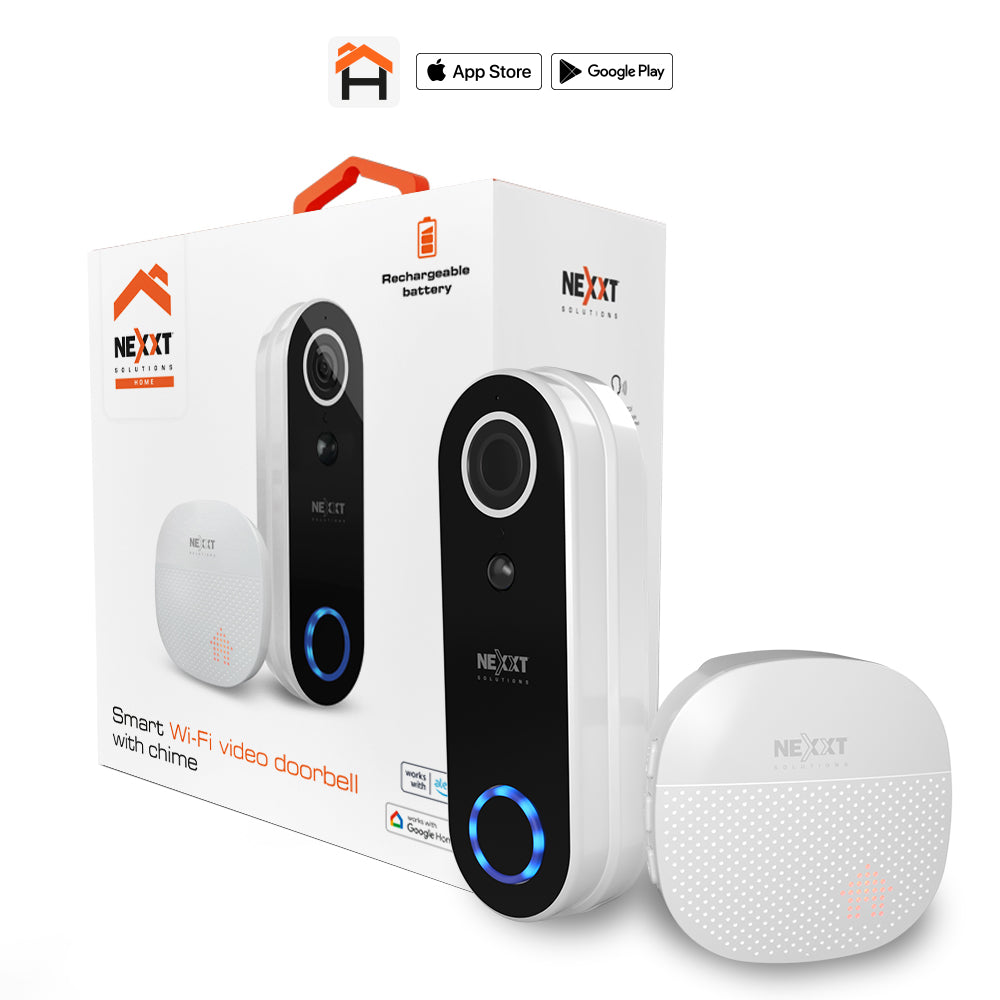 Timbre Nexxt Inteligente Camara Video Portero Full HD WiFi Alexa Google Audio Bidireccional Deteccion de Movimiento Vision Nocturna Proteccion IP65 NHC-D100
