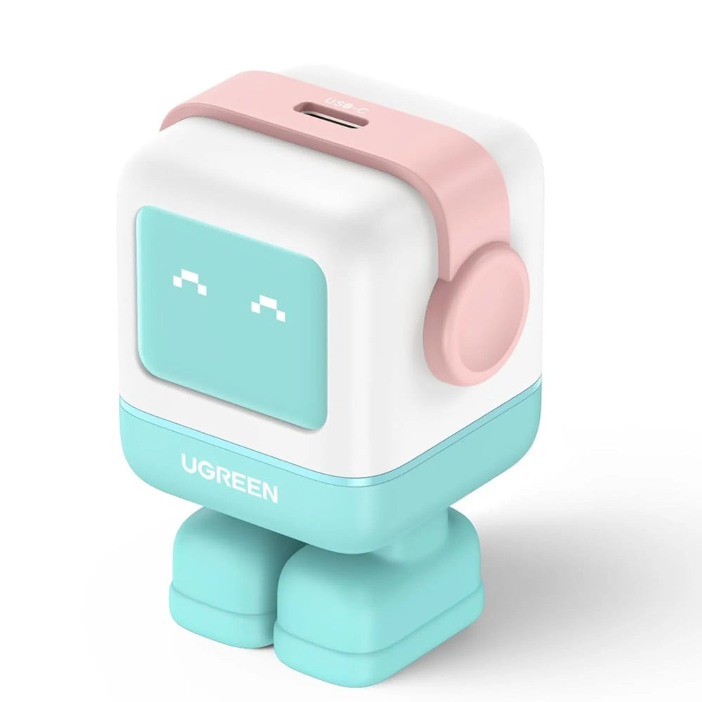 Cargador Ugreen USB-C 30W Nexode Robot GaN con Pantalla LED Puerto 1xUSB-C color Rosa+Azul 45089