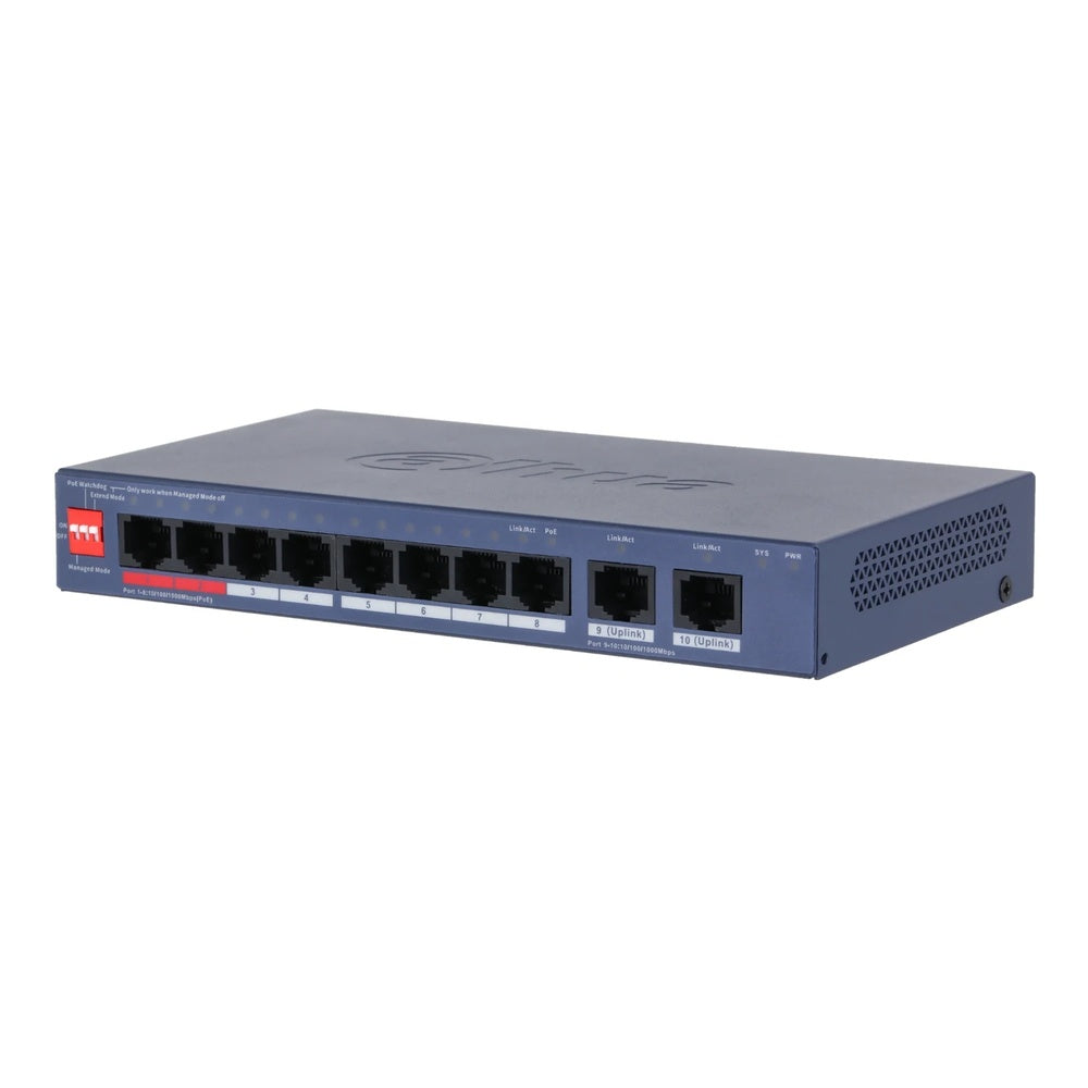 Switch Administrable Dahua 10 Puertos Gigabit 8xPoE 110Watts hasta 250metros 2xGigabit DH-CS4010-8GT-110-V2