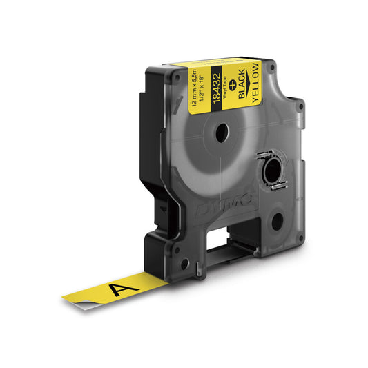 Cinta Dymo Rhino Industrial Vinil texto Negro fondo Amarillo 12mm x 5.5m 18432