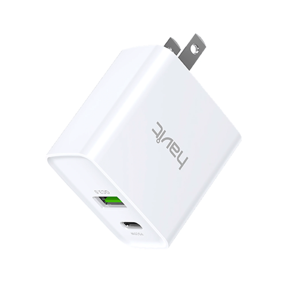 Cargador Havit PD20W + QC 3.0 USB-A 5/9/12V USB-C 5/9/12V color Blanco HV-UC111-US-W
