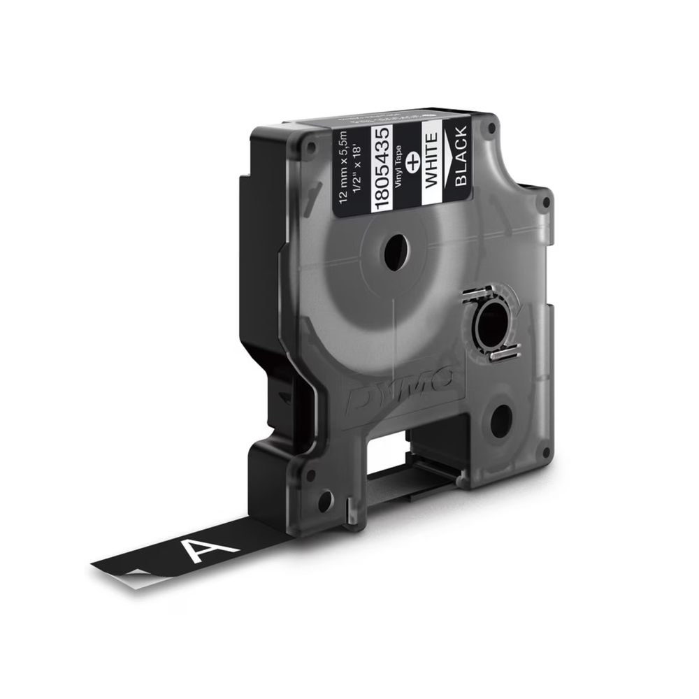 Cinta Dymo Rhino Industrial Vinil Blanco fondo Negro 12mm x 5.5m 1805435
