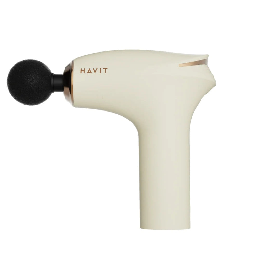 Pistola Masajeadora Havit Potente de 40W Recorrido 6mm con 4 Niveles Bateria Recargable 1800mAh Puerto USB-C MG102-WH