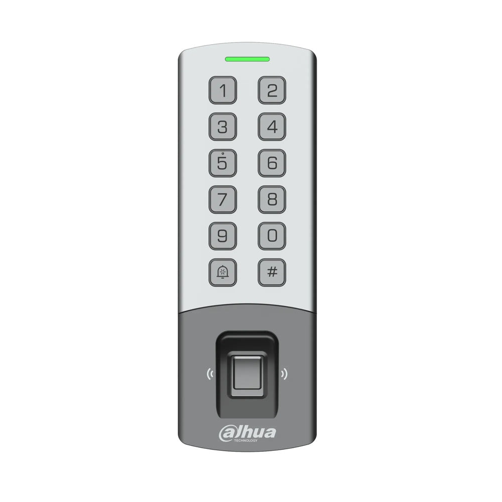 Control de Acceso Dahua Standalone Soporta Contraseñas Tarjetas Huellas Comm RS-485 TCP-IP P2P IP65 IK08 DHI-ASI1212M
