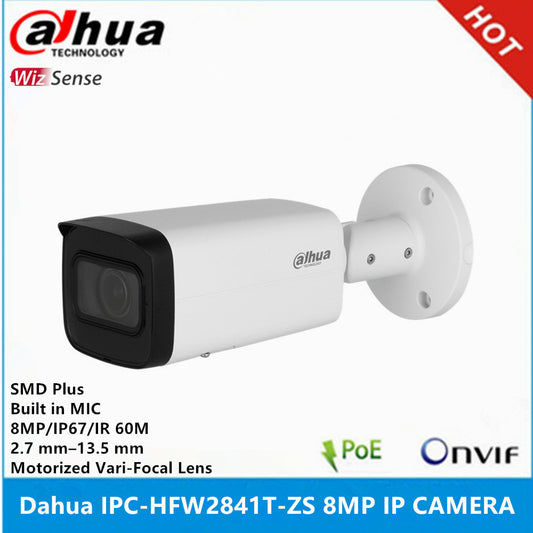 Camara Dahua IP Bala 8MP Motorizada Metalica con Audio Micro SD 256GB IR 60 metros DH-IPC-HFW2841TP-ZS-27135