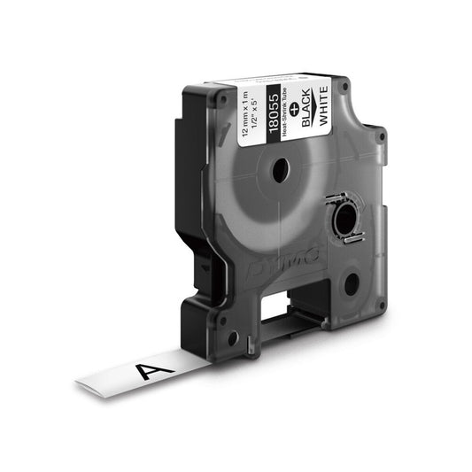 Cinta Dymo Rhino Industrial Termocontraible texto Negro fondo Blanco 12mm x 1.5m 18055