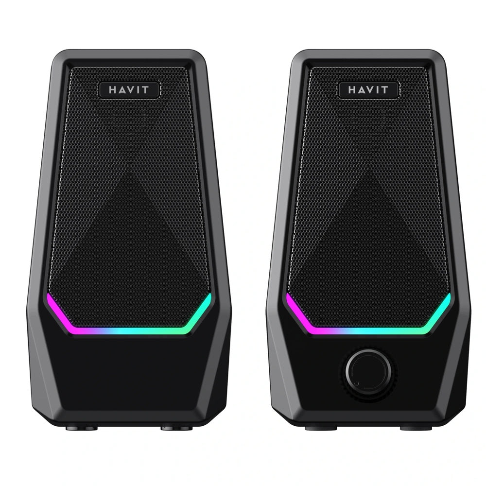 Parlante Havit Gamer RGB 10W 5Wx2 Potencia Estereo Dinamica Conexion USB+AUX Control Frontal con Perilla SK768