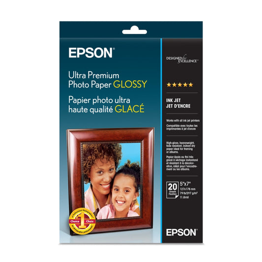 Papel Fotografico Epson Ultra Premium Brillante sin Borde de 5" x 7" caja de 20 Hojas S041945