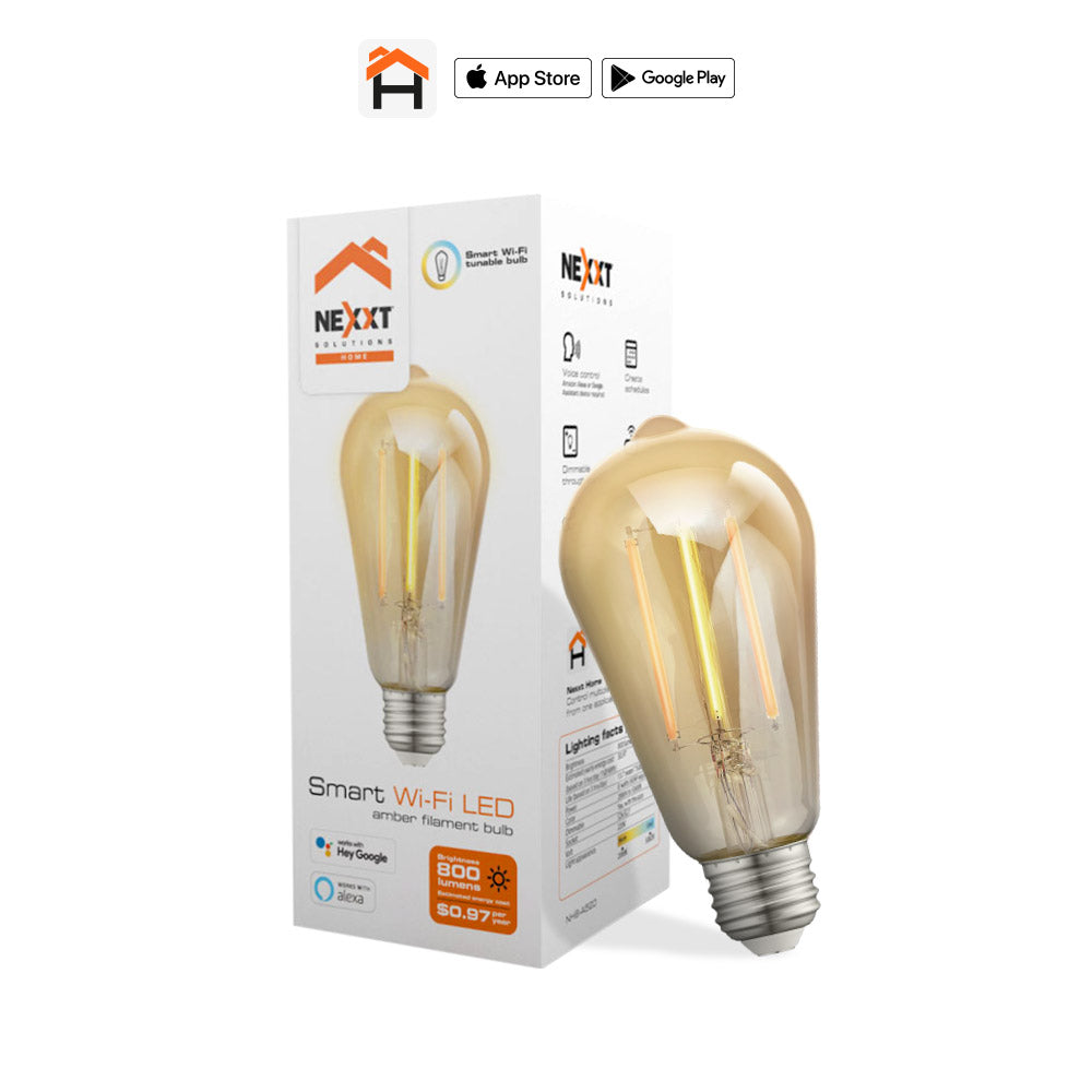 Foco Nexxt LED Inteligente Regulable Filamento tipo Ambar WiFi compatible con Alexa y Google rosca E26 E27 de 8W NHB-A520