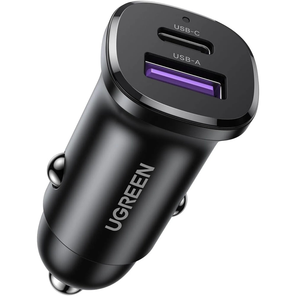 Cargador Ugreen de Auto 30W Carga Rapida Dual 1xUSB-A 1xUSB-C Protocolos PC3.0 QC4+ PPS AFC SCP 25845