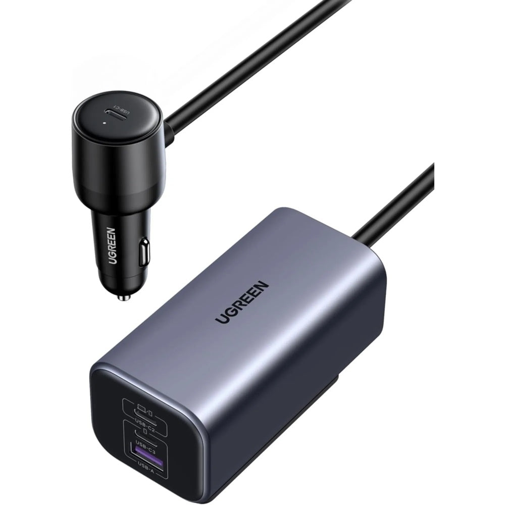 Cargador Ugreen de Vehiculo 150W 4 Puertos de Carga Inteligente 3xUSB-C 1xUSB-A Cable Integrado 1m 35571