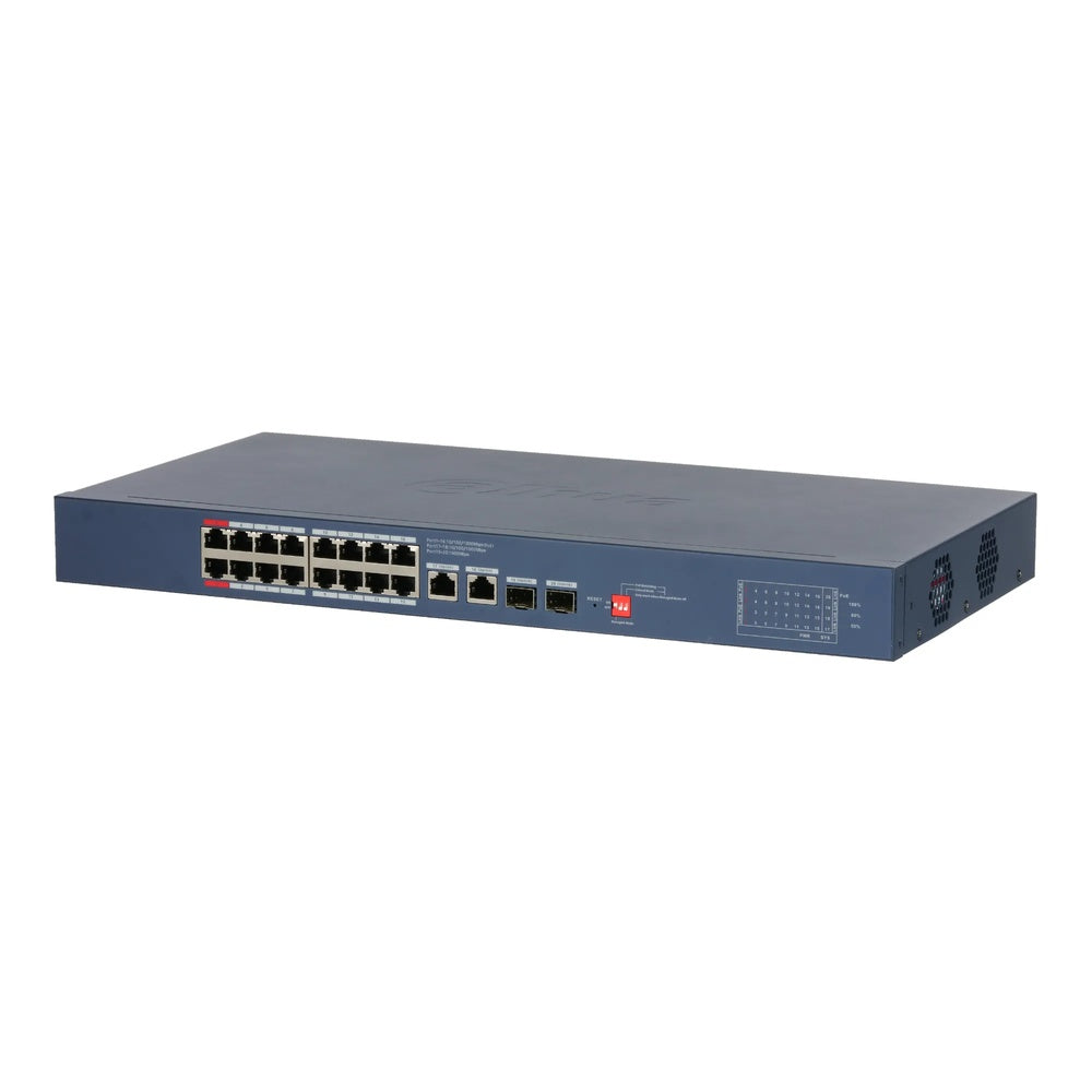 Switch Administrable Dahua 16xGigabit PoE 2xRJ45 Gigabit 2xSFP Gigabit Metalico Administra en Nube DH-CS4220-16GT-190-V2