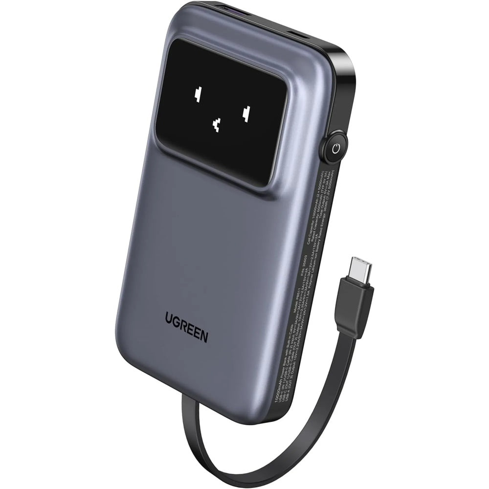 Power Bank Ugreen 10.000mAh 30W Robot Pantalla Digital 2xUSB-C 1xUSB-A Soporta SCP QC3.0 PD3.0 color Gris 35603B