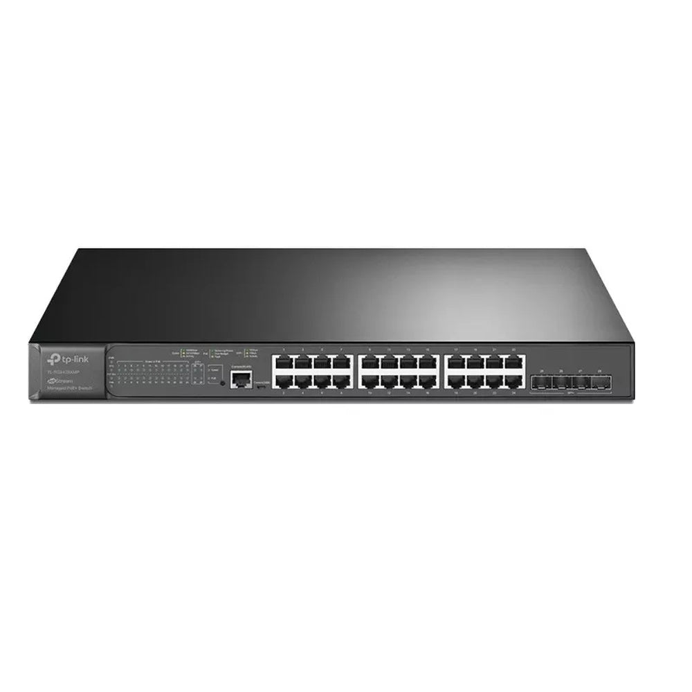 Switch TP-Link Jetstream 4 Puertos SFP+ 24 Puertos POE+ Potencia 384W Soporta VLAN QoS Gestion por Web CLI TL-SG3428XMP