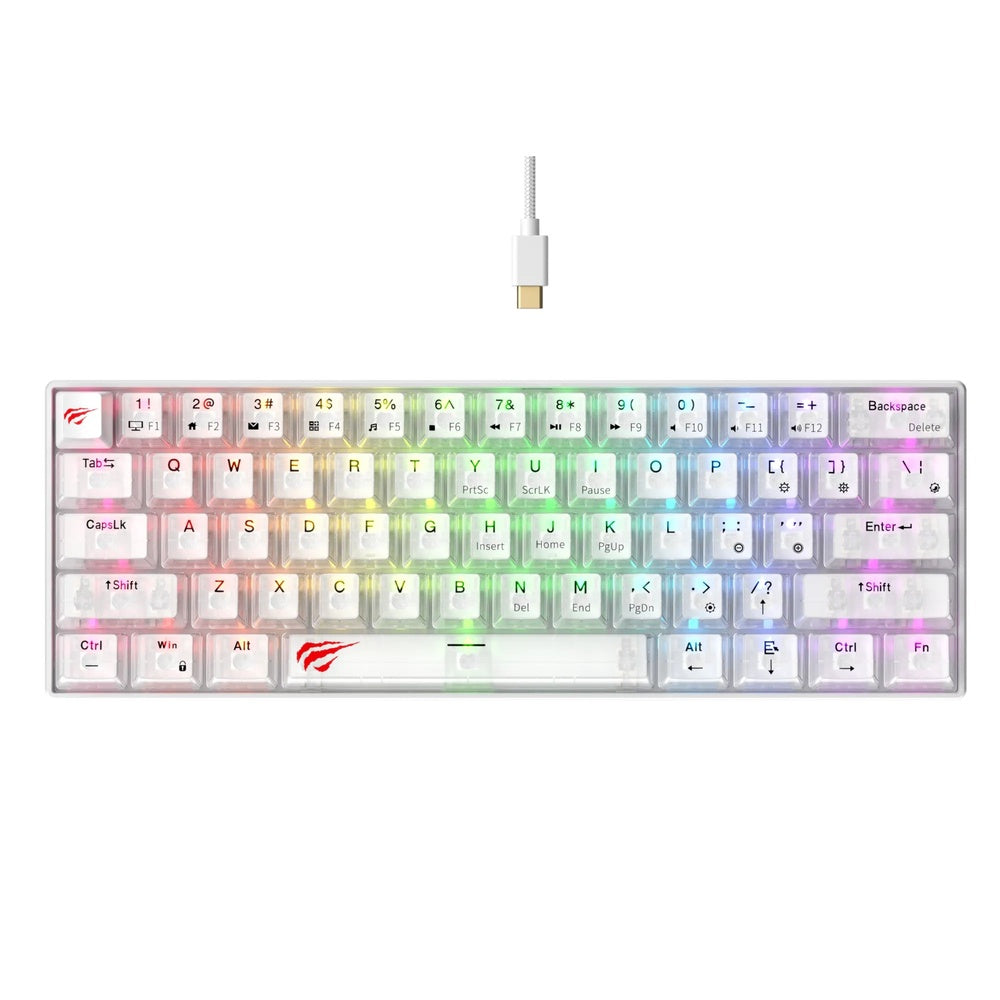 Teclado Havit Mecanico RGB Transparente Diseño Ultra Compacto 61 Teclas Mecanias Anti Ghosting Cable USB-C KB903L-TWH