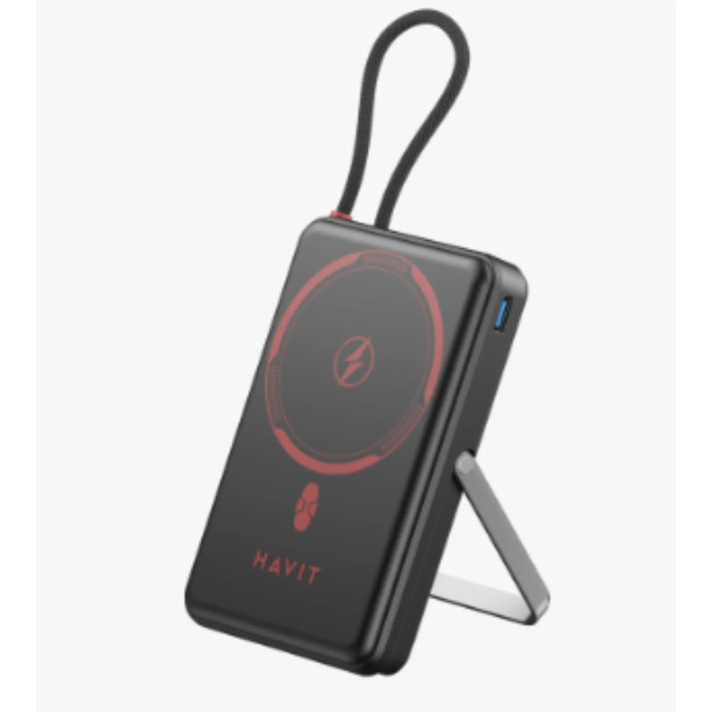 Power Bank Havit 10.000MmAh 38.5W Carga Rapida 22.5W Cable USB-C Integrado Carga Inalambrica 15W PB5251-BKR