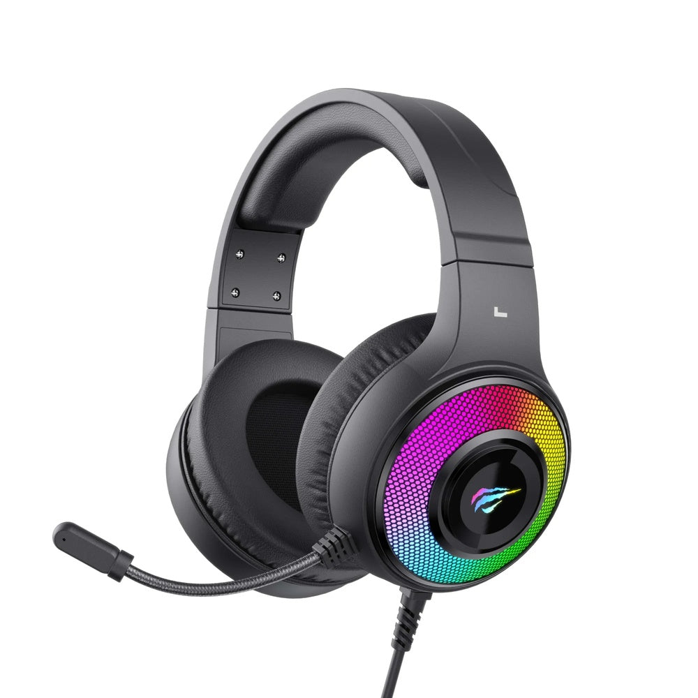 Audifono Gamer Havit RGB Conexion Dual Aux+USB Microfono Alta Precision Cable 2.1m Confort Total H2042d-BK