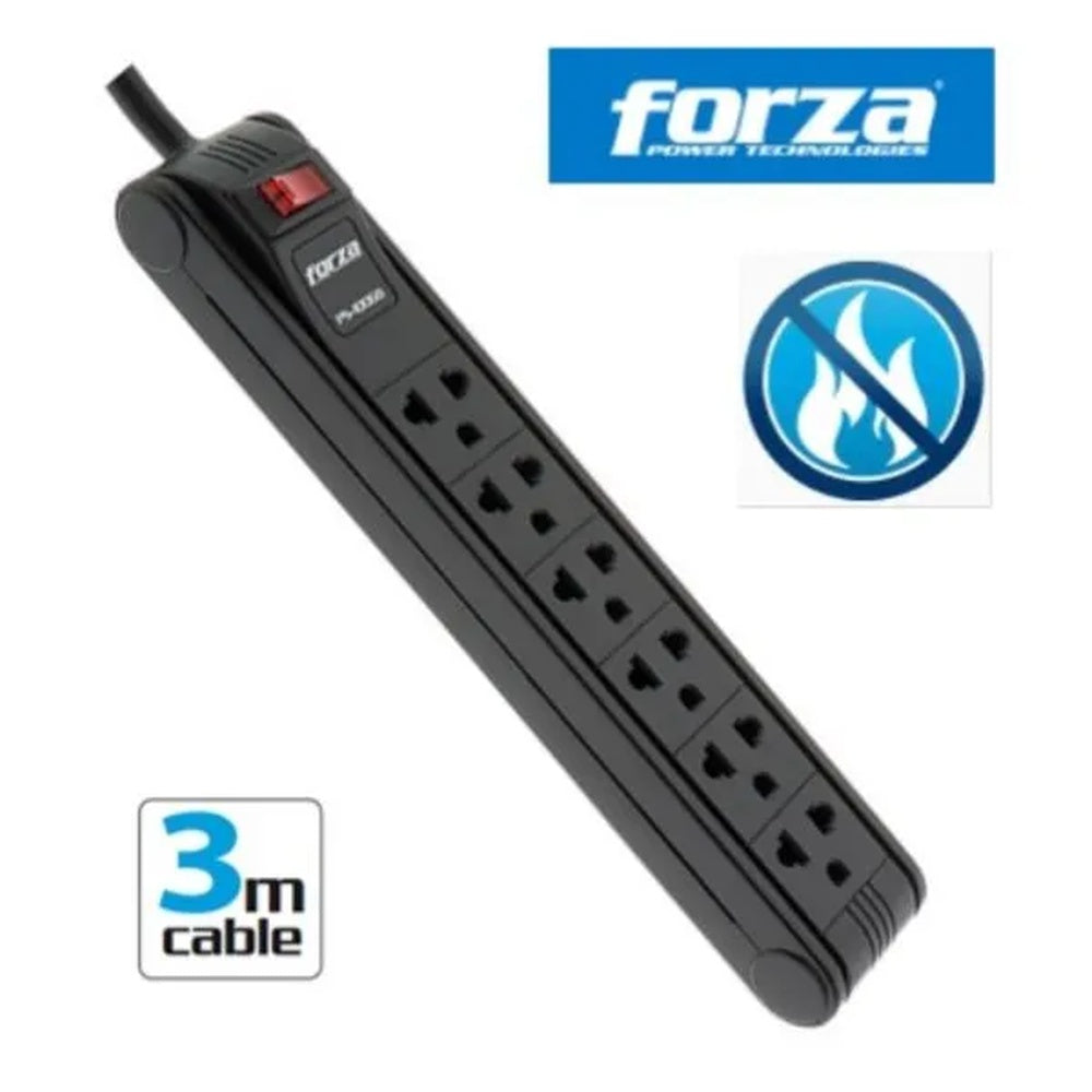 Regleta Forza 1680Watts con 6 Salidas NEMA 5-15P Longitud del Cable 3metros PS-1006B
