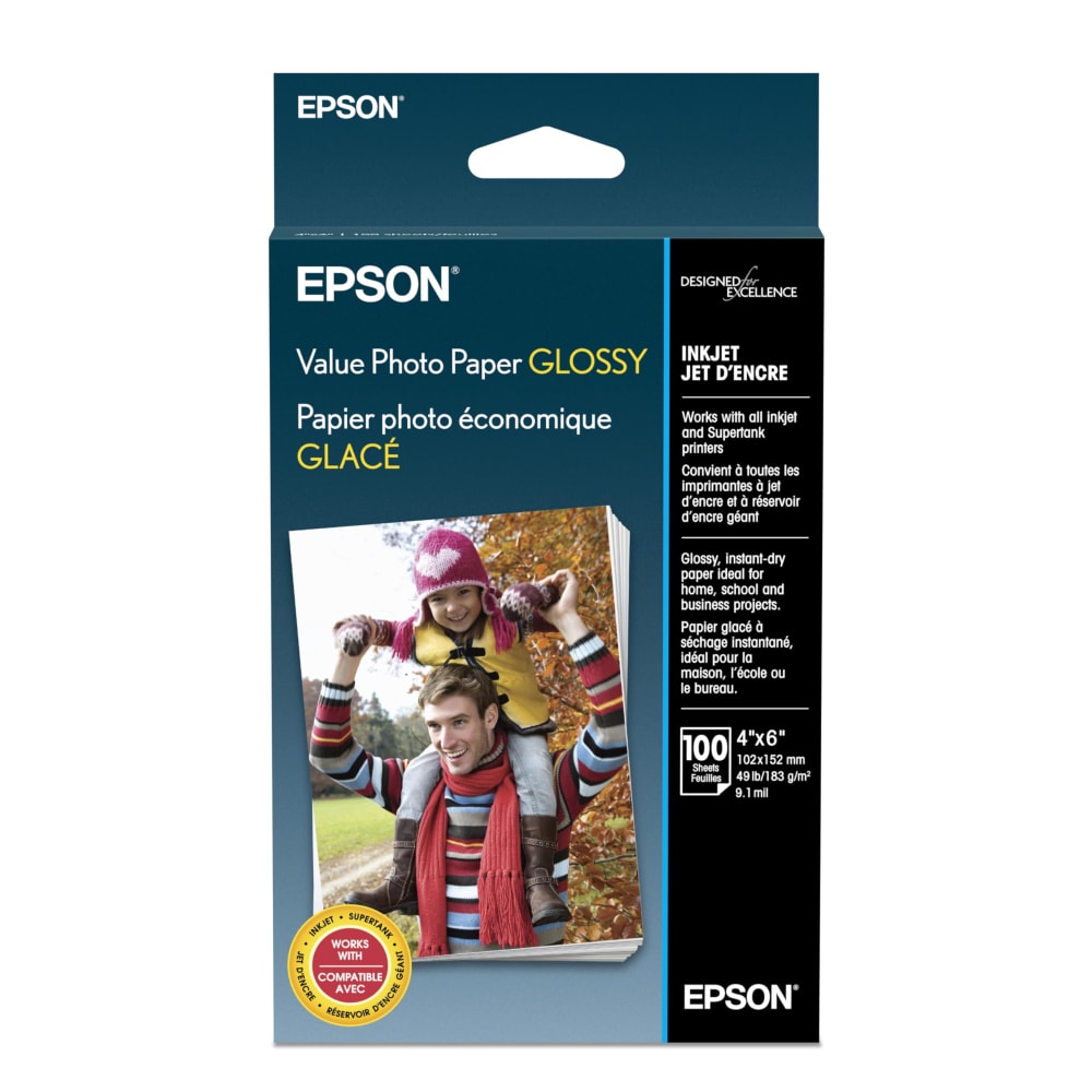 Papel Fotografico Epson Value Brillante sin Borde de 4" x 6" caja de 100 Hojas S400034