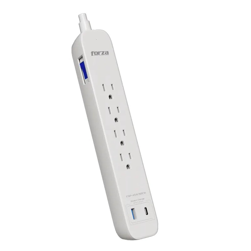 Protector de Sobretension Forza 1625Watts con 4 Salidas Nema 5-15R 1xUSB 1xUSB-C Longitud del Cable 0.46m FSP-451USBCW