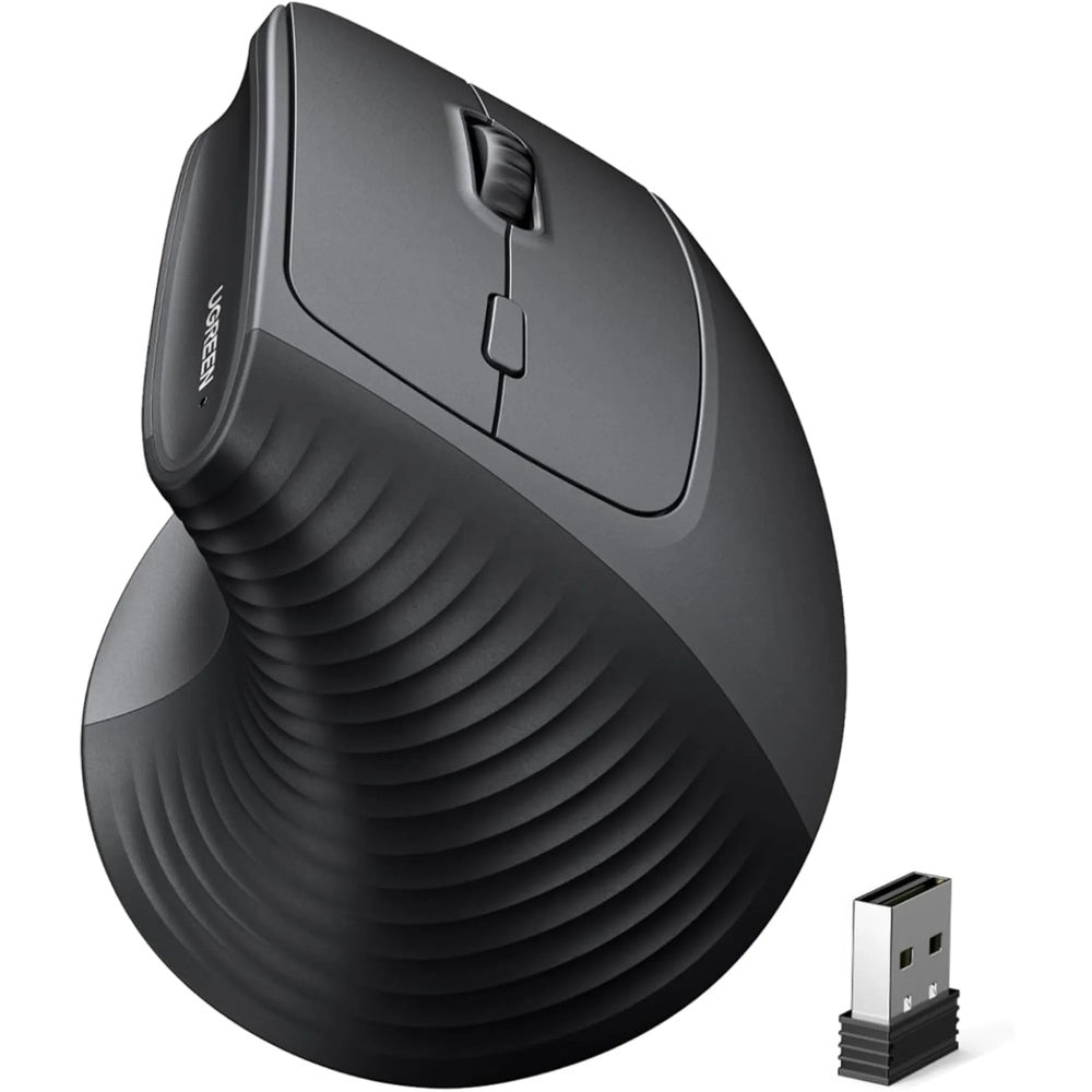 Mouse Ugreen Ergonomico Vertical Inalambrico 2.4GHz Alta Precision Botones Multifuncion 4000DPI color Negro 55916