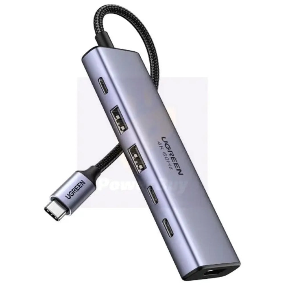 Adaptador Ugreen USB-C Multifuncional 6en1 2xUSB-A 3.2 2xUSB-C 3.2 1xHDMI 2.0 4K 60fps 1xUSB-C PD 100W 35999