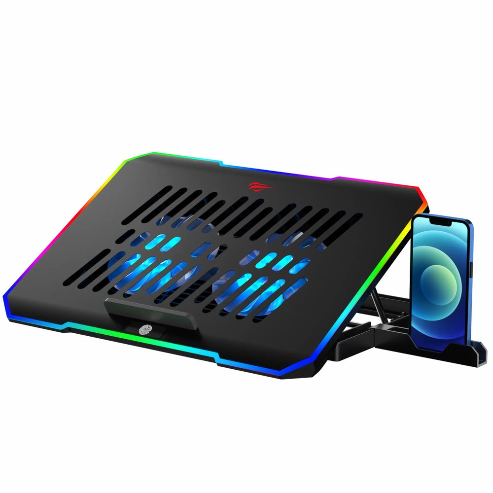 Cooler para Portatil Havit con Soporte de Celular Luces RGB Compatible con Laptop 10-16" 2 Puertos USB F2069