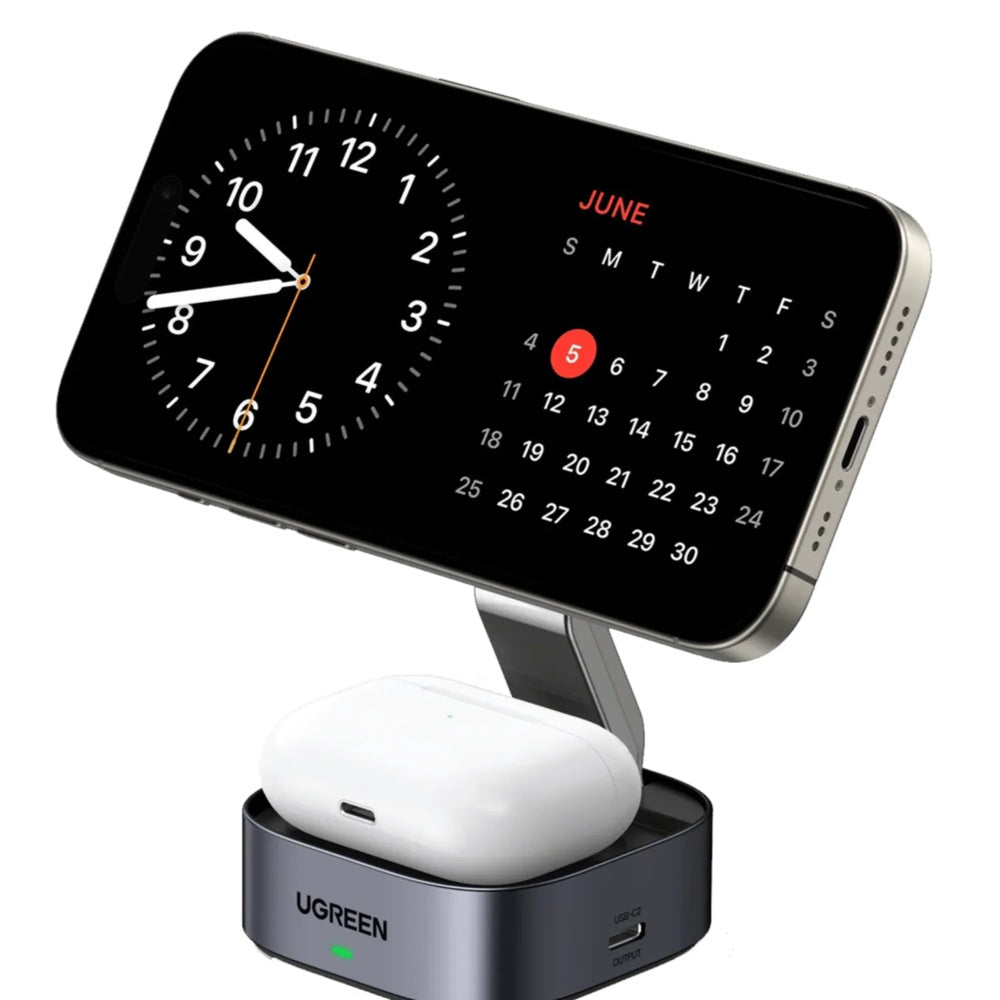 Cargador Ugreen 2en1 Inalambrico 15W para Celular y 5W para Auricular Compacto y Plegable 35278