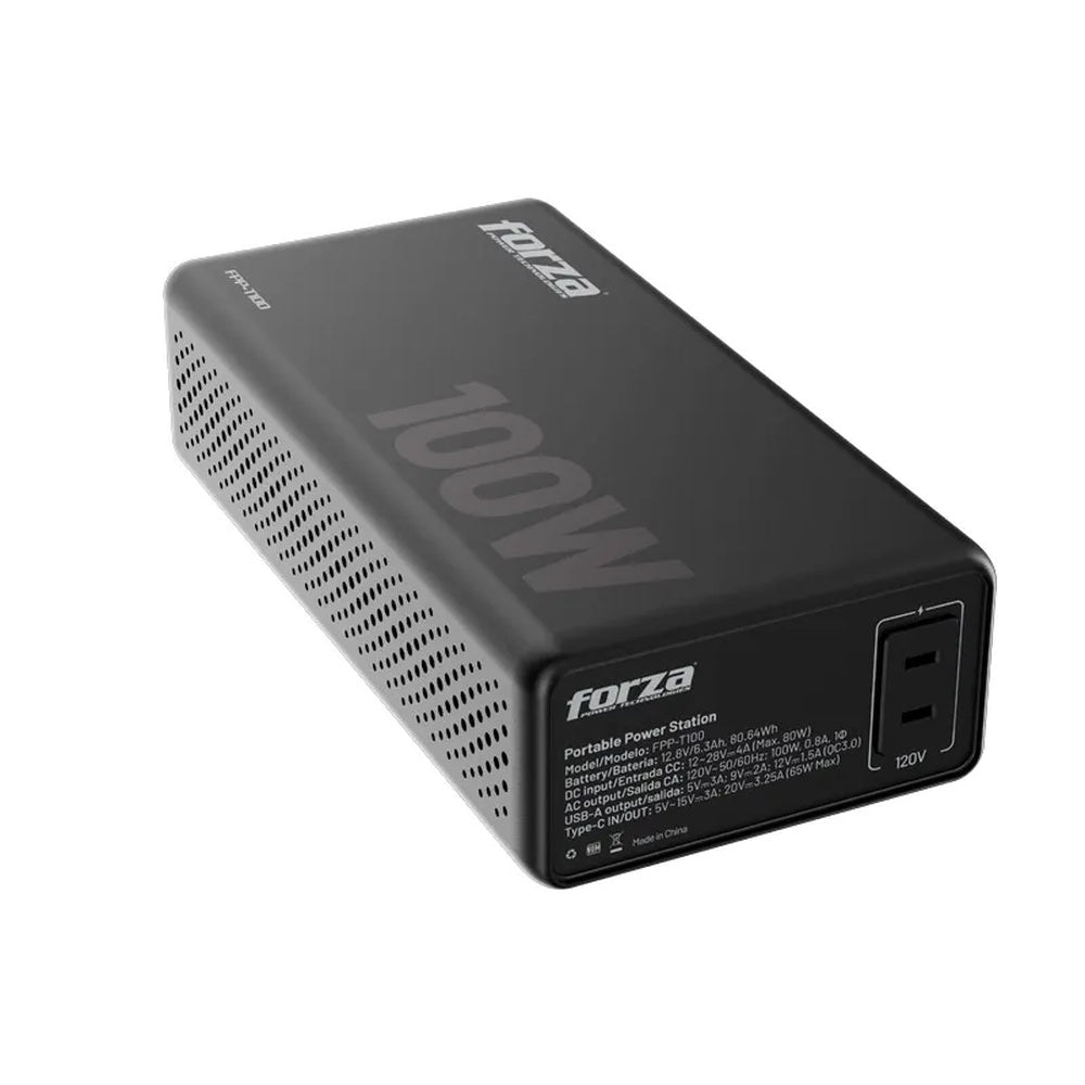 Fuente de Alimentación Portatil Forza de 100W Salida 1xNEMA 5-15R 2xUSB-A 1xUSB-C PD 65W Bateria LifePO4 FPP-T100