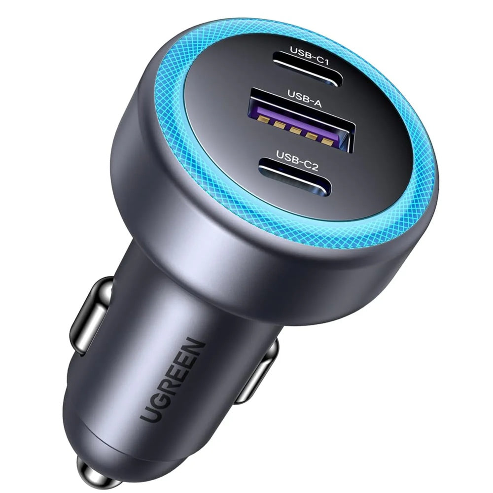 Cargador Ugreen DE Vehiculo 30W con Luz LED 1xUSB-A 2xUSB-C 3 Cargas en Simultaneo PD3.0 QC3.0 PPS SCP 45843