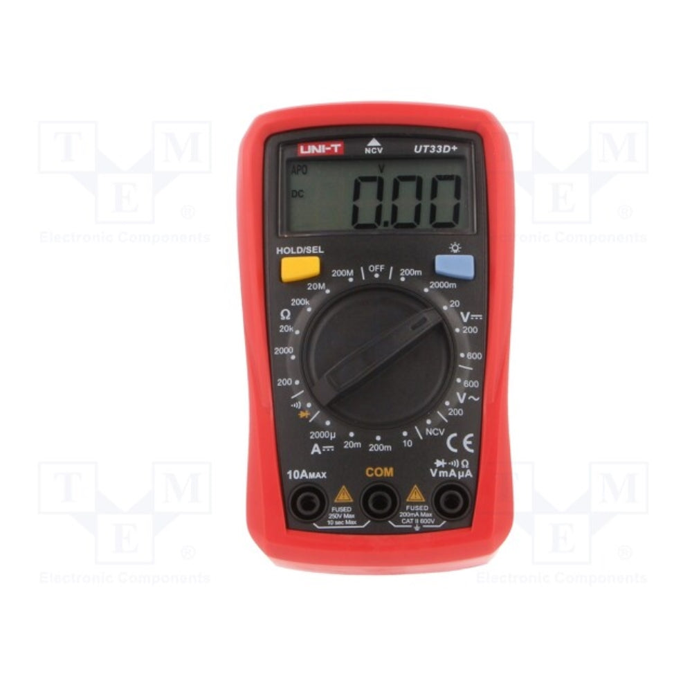 Multimetro Uni-T Digital Pequeño hasta 600V AC DC hasta 10Amp en DC con Pantalla LCD UT33D+