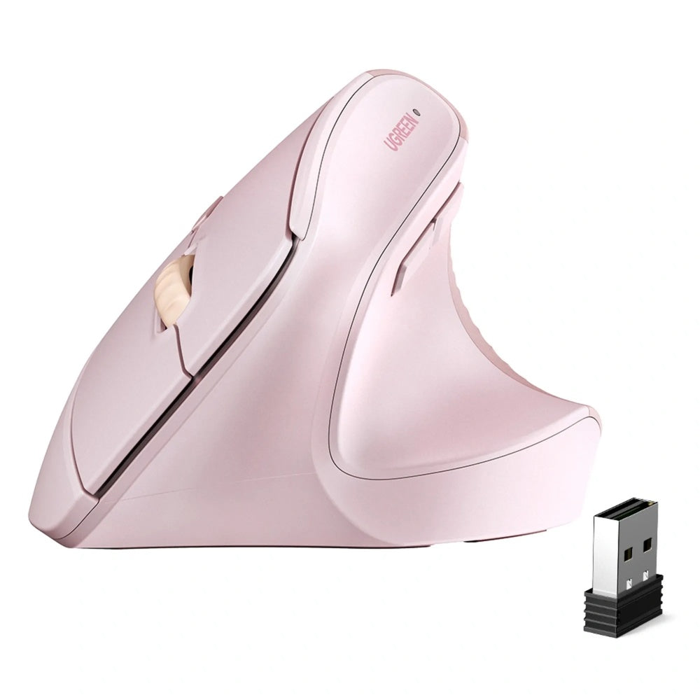 Mouse Ugreen Ergonomico Vertical Inalambrico 2.4GHz Alta Precision Botones Multifuncion 4000DPI color Rosado 55917