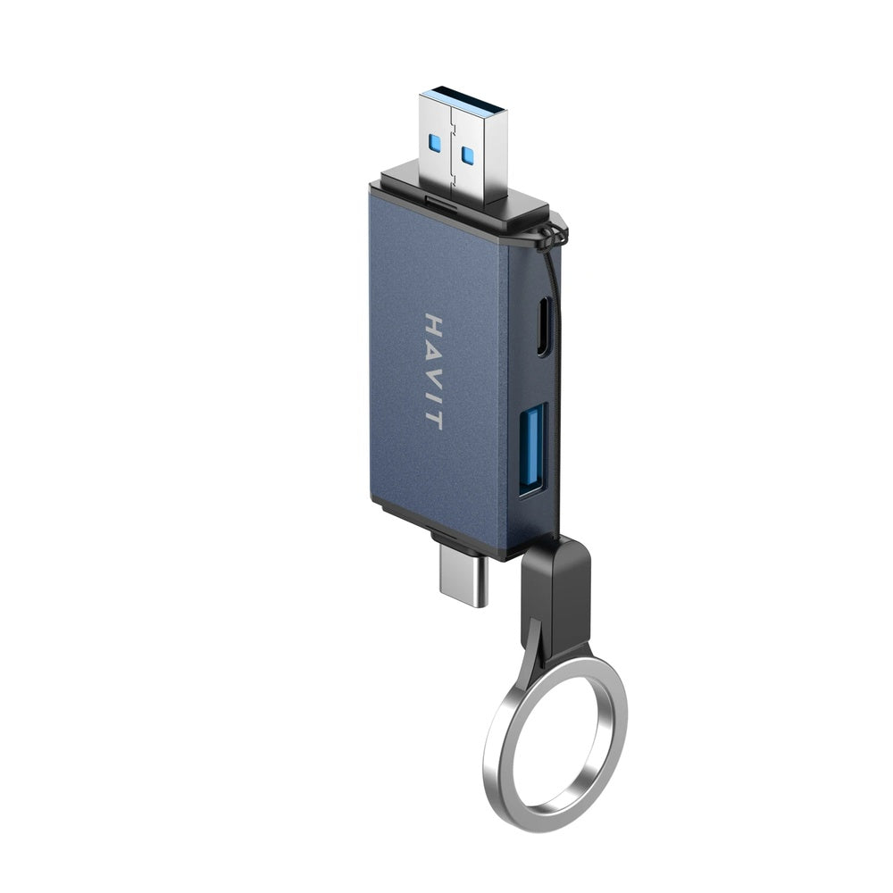 Hub Havit Multipuertos 6en1 1xTarjeta SDZC 1xTarjeta MicroSD 1xUSB-A 1xUSB-C Conexion Dual USB-A y USB-C 3.1 HB4040-BKG