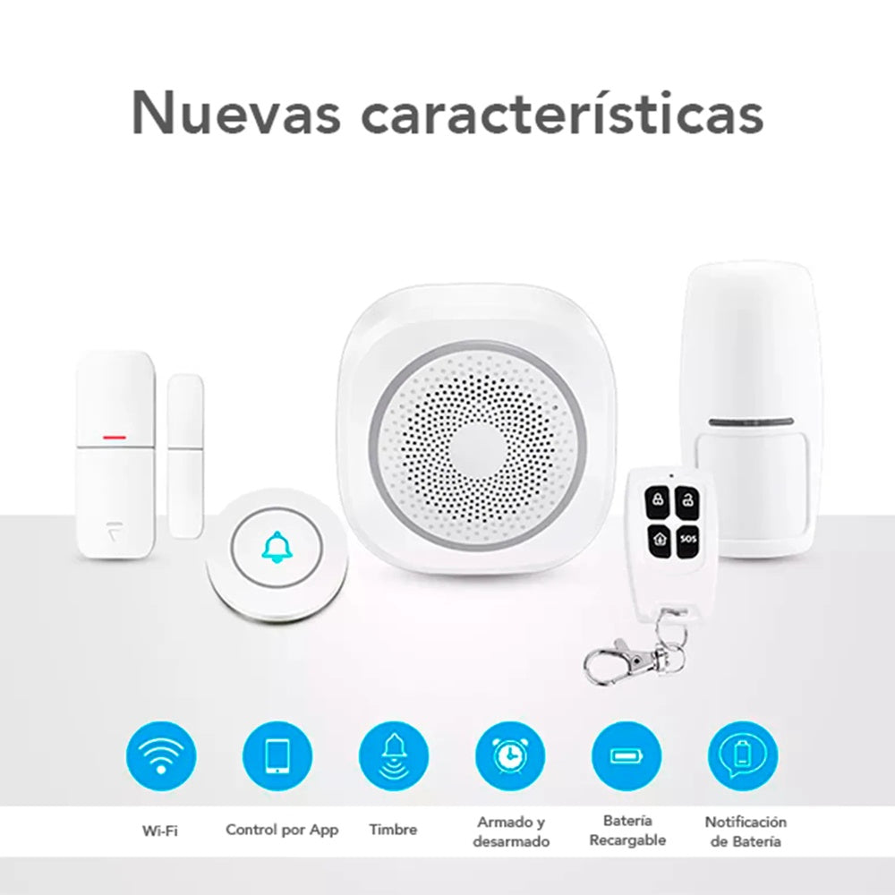 Kit de Alarma Smart Dimax Incluye Hub Sirena Contacto Magnetico Sensor de Movimiento Control Remoto APP Celular R311