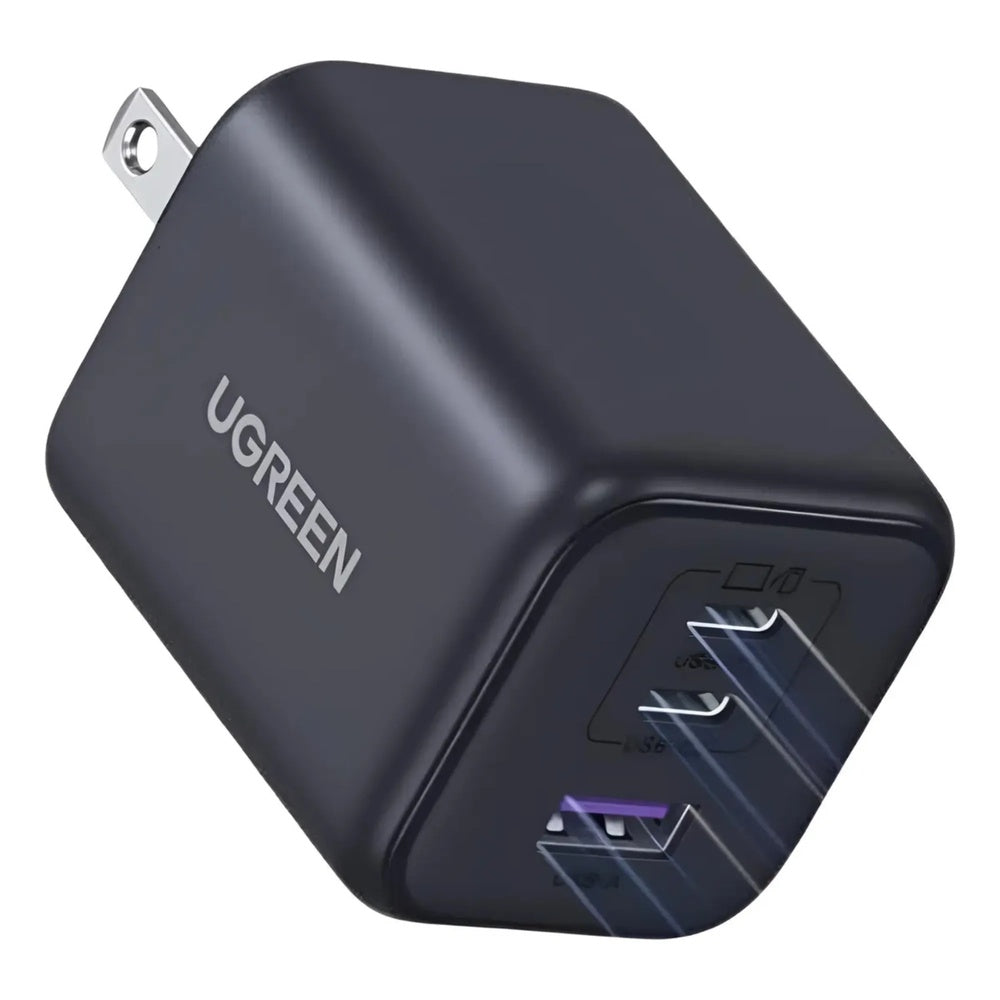 Cargador Ugreen 45W GaN Ultra Rapido Puertos 1xUSB-A 2xUSB-C 3 Cargas en Simultaneo 65155B