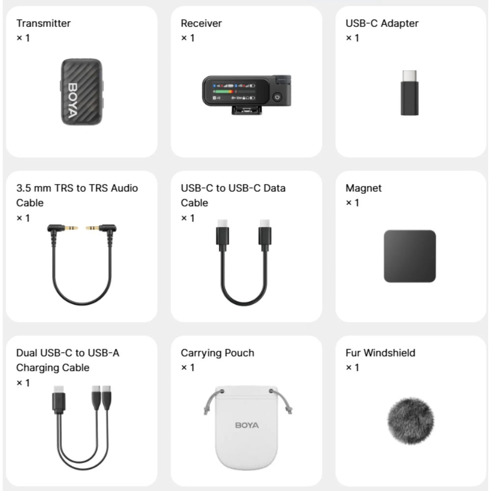 Microfono Inalambrico Boya Todo en1 True AI Compacto y Simple Capsula Premium 6mm Memoria 8GB BOYAMIC 2-03