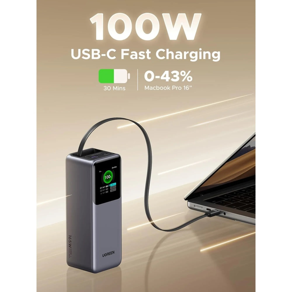 Power Bank Ugreen Nexode 20.000mAh Carga Ultrarapida 100W y 65W Pantalla TFT Inteligente Cable USB-C 55987B