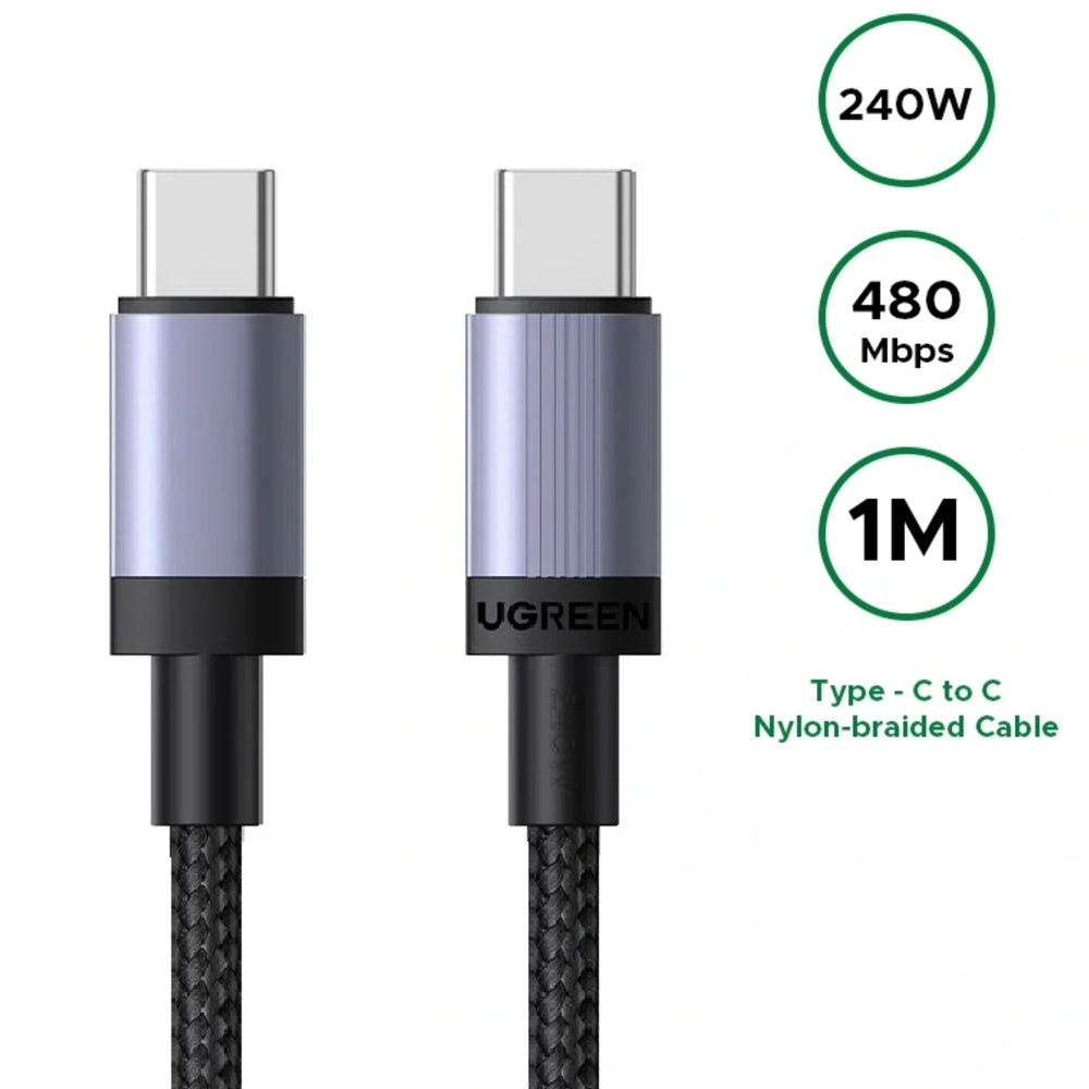 Cable Ugreen USB-C a USB-C PD3.1 240W 48V 5A Transferencia de Datos Longitud 1m Chip Smart E-Marker Regula Energia 65907